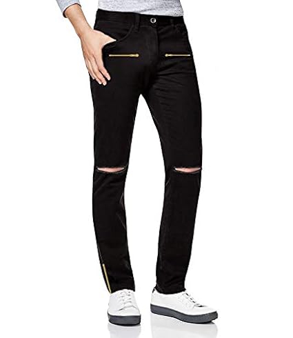black jeans with zippers at ankles