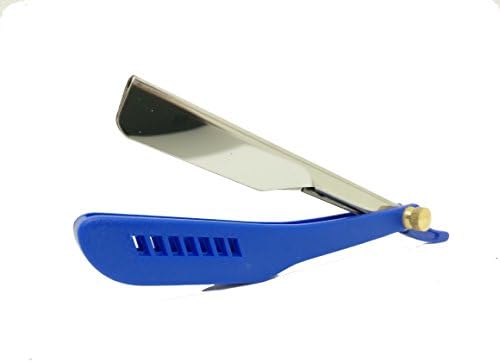 Barber Straight Edge Plastic Razor Slide out Design for Changeable Blades. 3 Colors Red Black Blue (Blue)