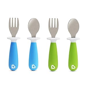 Munchkin® Raise™ Toddler Fork and Spoon Utensil Set, 4 Pack, Blue/Green
