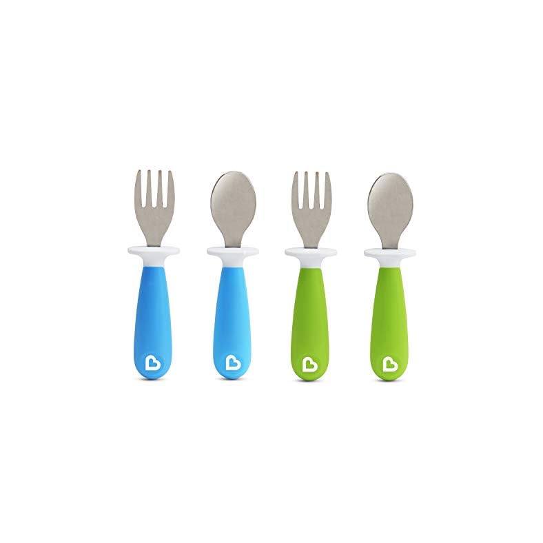 Munchkin® Raise™ Toddler Fork and Spoon Utensil Set, 4 Pack, Blue/Green