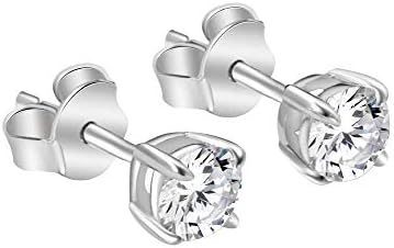 Women Men Teen Girls Stud Earrings 925 Sterling Silver Cubic Zirconia CZ Stud Earrings 18K White Gold Plated Studs for Lover Wife Mother Boys Friends Gift