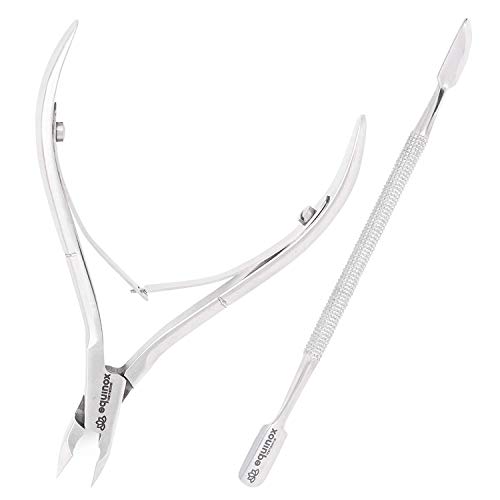Equinox Beauty Cuticle Trimmer and 1/2 Jaw Nipper with Cuticle Pusher - 100% Stainless Steel Cuticle Cutter and Nail Clipper Manicure Pedicure Durable Tools for Fingernails and Toenails