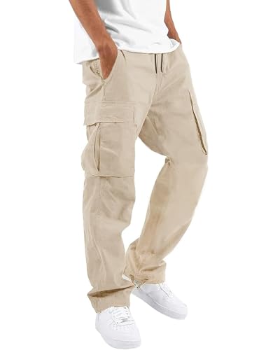 31Kc3 +fYNL Nemxce Cargohose Herren Chino Hose Aus Leichter Baumwolle Mit 6 Taschen Jogginghose Elastischer Taille Mit Kordelzug Freizeithose Für Männer