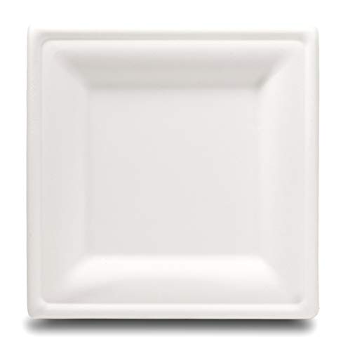 Select Settings [100 COUNT] Compostable Square Dinner Plates (10 Inch) made from bagasse (sugarcane fiber)