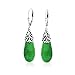 Western Style Gemstone Dyed Green Jade Elongated Teardrop Filigree Lever Back Dangle Earrings For Women .925 Sterling Silver