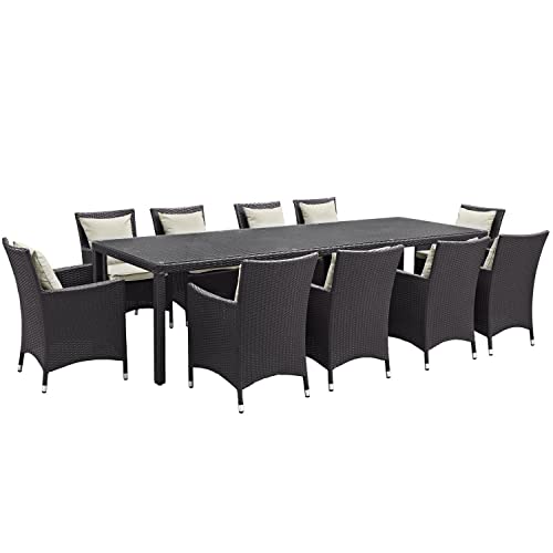 Modway Convene 11-pc Outdoor Patio Dining Set with Washable Cushion Covers in E…