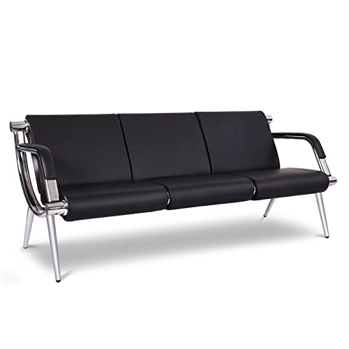 Kinsuite Waiting Room Chairs Office Reception Sofa with Black Leather 3