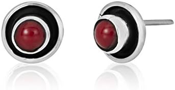 Sterling Silver Freshwater Pearl, Red Coral or Turquoise Plato Bello Stud Earrings. Fair trade and handmade. Width 8mm approx. Boxed.