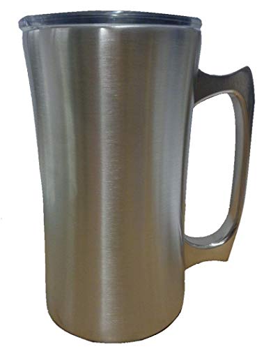 True North Stainless Steel Insulated Beer Mug Tumbler + Tankard with No-Spill BPA Free Triton Lid, Keeps Drinks Warm or Cold for 24 Hours, Perfect for IPA, Coffee, Tea or Wine, 20 oz, Stainless Steel