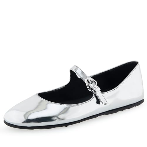 Aerosoles Women's Perry Mary Jane Flat Silver Mirror Metallic PU 6M