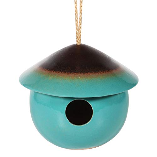 Tenforie Ceramic Birdhouses Bird Hut Hanging Hummingbird Nest for Outdoor -Green
