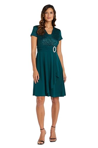 R&M Richards Women's Knee-Length Wrap Cascade Dress W/Jacquard Bodice, Glitter…