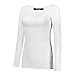 OThread Women's Plain Basic Spandex Long Sleeves T-shirt Scoop Neck Tee (Small, White)