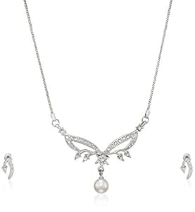 Buy Estele Silver Plated Braid Ribbon with Pearl Drop Chain Necklace