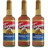 Torani Holiday Syrup Flavors, Gingerbread, Pumpkin Spice and Toasted Marshmallow (3 Pack) 25.4 Ounce Each