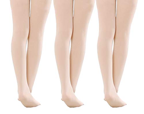 CHUNG Toddler Little Big Girls Footed Dance Ballet Tights Durable 90D White for School Uniform 3 Pack 3-14Y