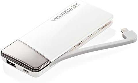 VoltReady V5 5500mAh Portable Power Bank - Built-In Lightning Charging Cable for Apple - Universal 2nd USB Output for Android, Apple, Tablets &amp; More - White