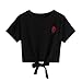Sumen Teen Girls Embroidered Rose Appliques Short Sleeve Casual Strap Shirt