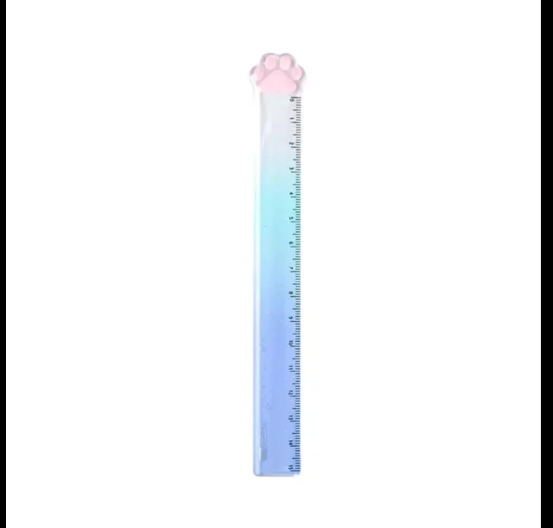 Cat Paw Ruler Kawaii Stationary Supplies Student Dreawing Gauge Cute Cartoon Office Supplies Tool School (Gradient Blue)