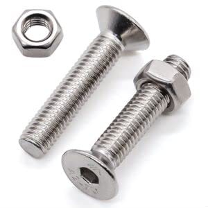 Glvaner M8-1.25 x 20mm Flat Socket Head Cap Screws and M8-1.25 Hex Nuts, 304 Stainless Steel 18-8, Full Coarse Thread, Countersunk Socket Head, Hex Drive, 10 Screws + 10 Nuts