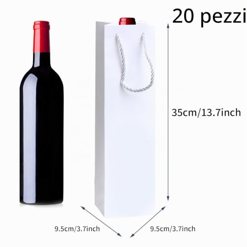 Wine Gift Bags, Pack of 20 Paper Wine Bags, Ideal for Birthday Party, Christmas, Wedding, Banquet with Handles for Wine Bottles, White