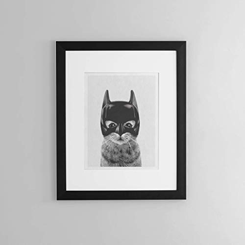 Batman Cat Super Hero Bedroom Decor - Fun and Cute Kids Bedroom Neutral Wall Decor - Children's Room & Nursery Prints - Art Print Poster Wall Decor 11x14 inches, Unframed