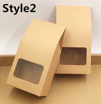Kraft Paper Bags: 50pcs Kraft Paper Party/Wedding Gift Bags,Cake/Chocolates/Candy Packing Bags Stand Up Food Clear PVC Window Seal Boxes 8 * 16 * 5cm