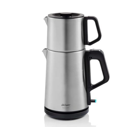 Arzum AR3143 Teacharm Tea Maker, Grey, 1800 W Electric Tea Maker with 1.8 Litre Water Tank, 1 Litre Glass Jug and Double Heating System