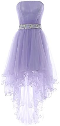 Fanciest Women's Strapless Beaded High Low Prom Dresses Short Homecoming Gowns