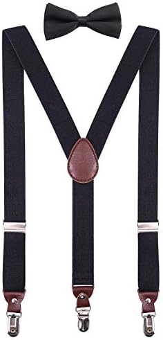 PZLE Men's Boys' Suspenders and Bow Tie Set Adjustable Y Back
