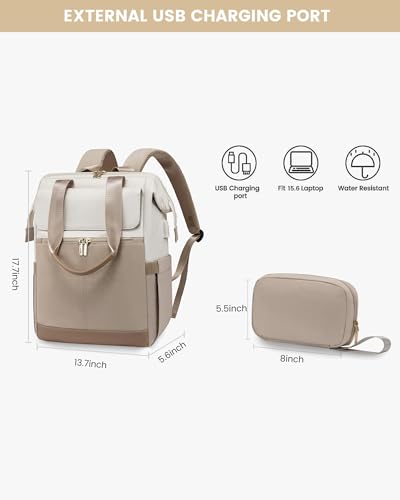 Laptop Backpack for Women, 15.6-Inch Work Bag, Waterproof Travel Backpack with Organizer, Fashionable Teacher & Nurse Bag, 2-Piece Set Vintage College Work Daypacks
