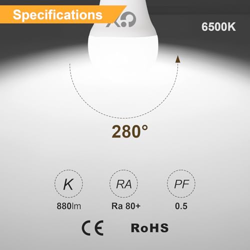 GY LED Bulb E14 Cold Light 6500K 8W 880LM, Mini Spherical Bulbs G45 Fine Thread, No Flicker, CRI>80, Energy Saving, Non-Dimmable, 12 Pieces