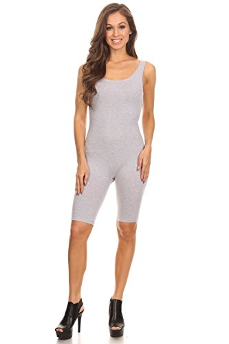 Women Sleeveless Stretch Skinny Solid Knee Length Sport Unitard Bodysuits Active (X-Large, Grey)