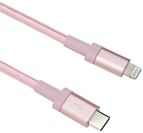 Amazon Basics - USB-C-auf-Lightning-Kabel, geflochtenes Nylon, MFi-zertifiziertes Ladekabel für iPhone 13/12/11/X/XS/XR/8, Rotgold, 1.8 m