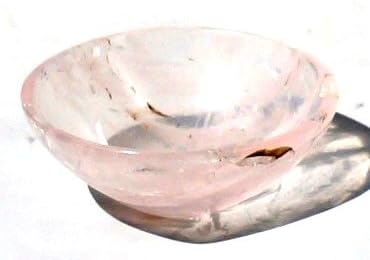 Kala Emporium Natural Rose Quartz Gemstone Hand Carved Bowl Polished Gemstone Feng Shui Crystals Healing Bowl Stone Carved Bowl