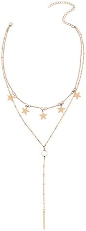 Lolomoda Gold chokers necklaces for women with star Layered Elegant Sparkly Y Layer Chain