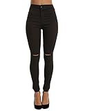 Flying Rabbit Women Classic High Waisted Jegging Ripped Knee Stretchy Skinny Pants - Slim Pencil Radish Pants (Small, Black)