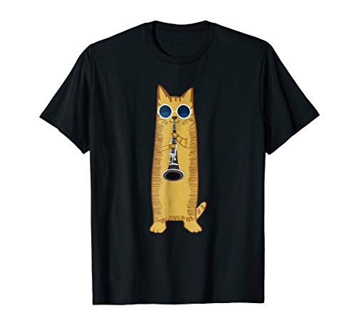 Band Camp GearCool Cat Playing The Clarinet Design Hippy Hipster Kitty T-ShirtOEKO-TEX STANDARD 100