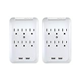 Maximm Multi-Outlet Wall Adapter (2-Pack) Surge Protector (300 Joules) 2-USB Ports 2.1A Wall Charger, Wall Mount Charging Center 6 AC Outlet Wall Mount Adapter, ETL Certified
