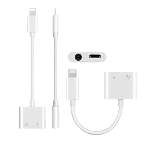 Headphones Adapter for iPhone 8/ X/XS MAX/XR/ 8Plus/ 7/7 Plus for iPhone Charger 3.5mm Adaptor Jack Dongle Earphone Convertor 2 in 1 Music Charger Cables Charge and Aux Audio Support iOS 12 -White