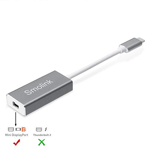 HecToo USB-C to Mini Displayport Adapter for MacBook Pro 2017, Smolink USB 3.1 Type C to Mini-Displayport Adapter Cable 4K 60Hz for MacBook Pro 2016, ChromeBook Pixel - Grey