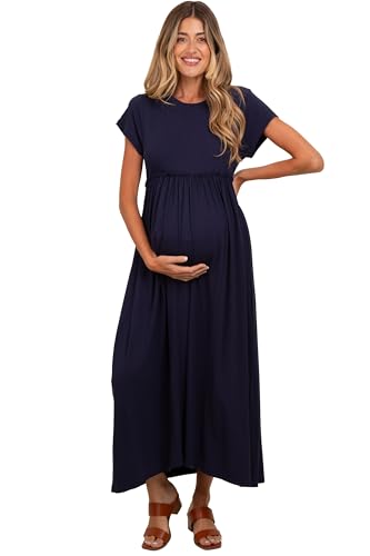 PinkBlush Navy Ruffle Trim Maternity Maxi Dress at Amazon