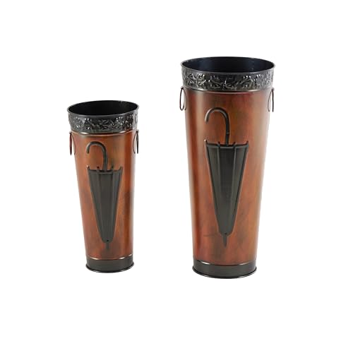 Deco 79 Metal Umbrella Stand with Umbrella Image and Handles, Set of 2 21", 17"…