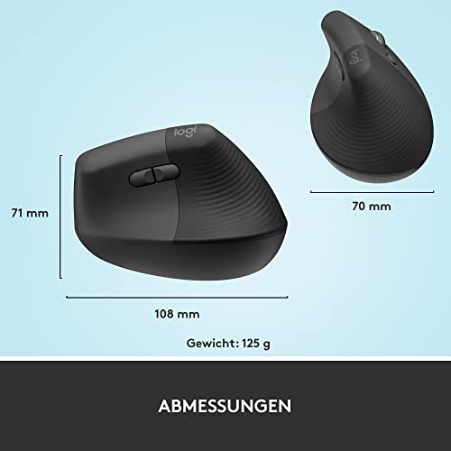 Logitech Lift Vertikale Ergonomische Maus, Kabellos, Bluetooth oder Logi Bolt USB-Empfänger, Leise Klicks, 4 Tasten, Kompatibel mit Windows/macOS/iPadOS, Laptop, PC - Grau 10