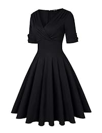 Vestido de fiesta formal con cuello en V retro de los años 50 de las mujeres de ROOSEY Vestido de fiesta formal con cinturón