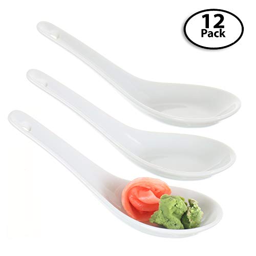 12 Pack Ceramic Chinese Soup Spoons 0.6oz. Perfect for Wonton Soup, Serving Meatballs, Feta Salad, Broth, Butter Balls, Jams, Sorbets, Gelatos. Stylish, Classic, No Plastic, for Home and Restaurants - Thumbnail 2