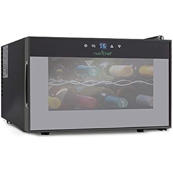 NutriChef PKTEWC806 8 Bottle Thermoelectric Red And White Wine Cooler/Chiller, Counter Top Wine Cellar with Digital Control, Freestanding Refrigerator, Smoked Glass Door, Quiet Operation Fridge, Black