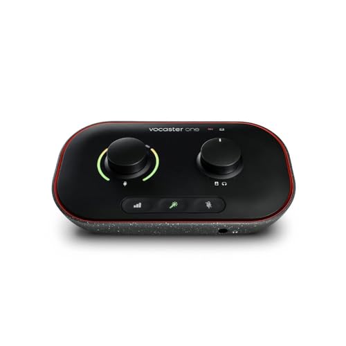 Focusrite Vocaster One – Podcast-Audio-Interface für Solo-Aufnahmen. Nutzen Sie Auto Gain, Enhance und Mute einfaches Podcasting. Kompakt, leicht mit 