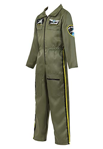 Kids Pilot Costume Flight Suit Air Force Jumpsuit Top Gun Costume for Boys Girls Toddlers ArmyGreen, XL