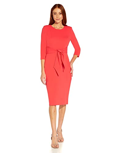 Adrianna Papell Women’s Knit Crepe TIE Waist Sheath, Vibrant Coral, 10